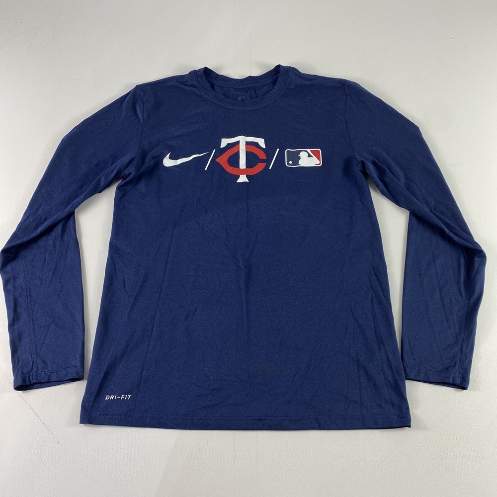 Minnesota Twins‎ Long Sleeve T-Shirt Mens Medium Blue Nike Dri-Fit Baseball Tee